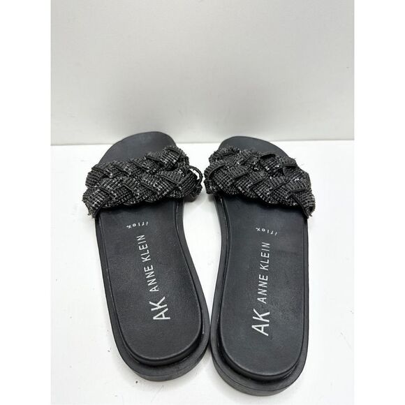 Anne Klein‎ Sandals Women 6 Black Journi Rhinestone Embellished Flat Slides - Picture 5 of 7